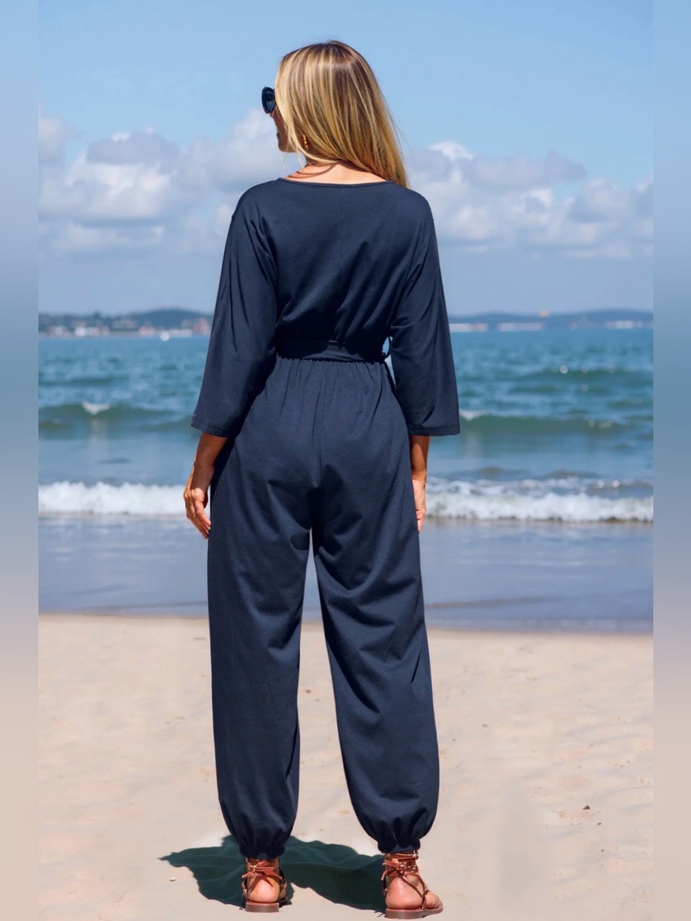 Cupshe Navy Jersey Tapered Leg Jumpsuit Size Medium - Picture 2 of 7